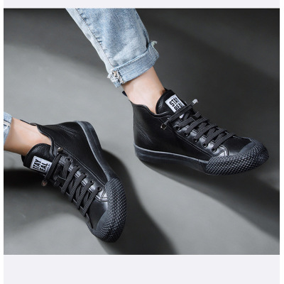 Spring and autumn 2021 in high top fleece men's shoes leather head layer cowhide small white shoes men's fashionable casual shoes manufacturers direct sales
